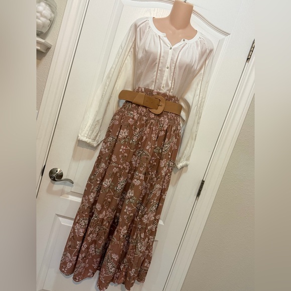 American Eagle Mocha Taupe Pink Floral Paisley Boho Cottagecore Maxi Skirt, L - Picture 4 of 8